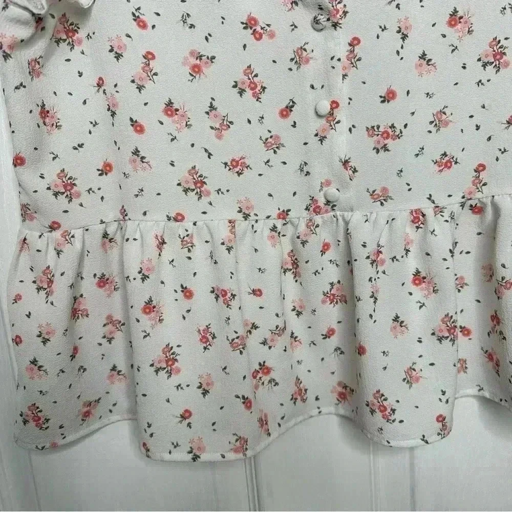 Ardene  Peplum Top White/Pink/Red Floral Size Large - Picture 7 of 16